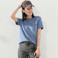 夏短袖圆领新款上衣休闲时尚纯色宽松丝光棉小衫 t恤女