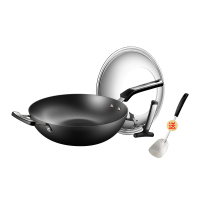 爱仕达ASD 炒锅不锈铸铁锅34CM无涂层平底炒菜锅具可立盖电磁炉燃煤气通用WG8334QB送铲