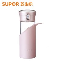 苏泊尔(SUPOR)纤巧耐热玻璃杯学生时尚青春便携提手大容量出行女士随手杯硅胶杯套手提办公出行高硼硅泡茶杯KC28AY2