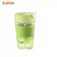 苏泊尔(SUPOR)小浪杯高硼硅玻璃水杯男女带吸管硅胶杯套便携夏季泡茶杯ins大容量咖啡果茶直饮杯KC36/45HU10