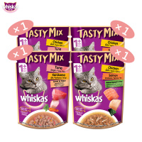 伟嘉进口成猫宠物零食妙鲜包®软包罐头尝鲜装70g*4（混合海鲜*1+吞拿蟹柳*1+鸡肉吞拿*1+鸡肉三文鱼*1）