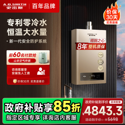 史密斯 16升零冷水燃气热水器 专利单管巡航零冷水 不锈钢换热器包8年 恒温大水量JSQ31-BJS