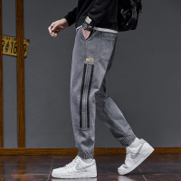 男士春秋季新款休闲长裤子潮牌运动工装裤宽松束脚条纹哈伦裤子