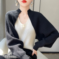 早秋新款长袖针织开衫女短款厚款外搭洋气披肩宽松慵懒风毛衣外