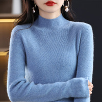 秋冬新款半高领毛衣女修身套头纯色显瘦打底衫长袖内搭紧身针织