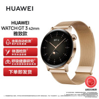 华为HUAWEI WATCH GT3 42mm华为手表 运动智能手表 腕上微信精准心率蓝牙通话血氧检测 雅致款—金色米兰尼斯表带