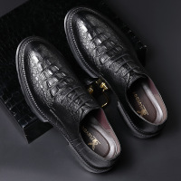男士鳄鱼纹皮鞋系带男鞋温州正装商务牛皮厚底青年潮流韩版男单