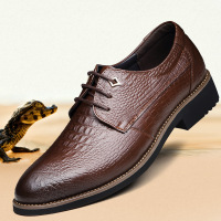 2023春季新款男鞋时尚尖头系带鳄鱼纹男士皮鞋鞋子男