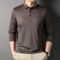 纯色长袖T恤男士2023春季新款韩版拼接polo领中青年休闲上衣