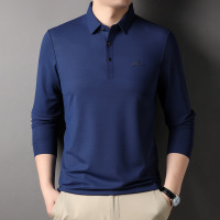 2023春季新款T恤衫中青年男士长袖翻领纯色薄款T恤打底衫男装