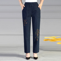 牛仔裤女新款妈妈春秋款绣花休闲裤子2023春装直筒中老年人女裤