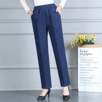 妈妈春装牛仔裤女直筒宽松高腰2023新款中老年女春秋大码显瘦长