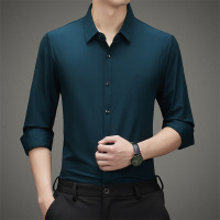 2023纯色新款春季合体型中青年长袖翻领时尚休闲男式衬衫