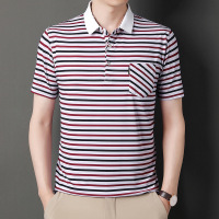 夏季男士短袖T恤翻领条纹中青年男装薄款丝滑男式半袖polo衫