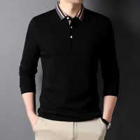 2023春季新款男式时尚休闲棉质中年翻领纯色长袖T恤衫