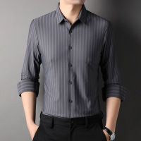 春季新款男士长袖衬衫青年时尚韩版条纹修身男士无痕衬衣