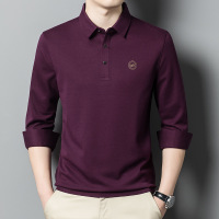 2023春季新款中年男士休闲长袖T恤中年纯色体恤翻领免烫男装