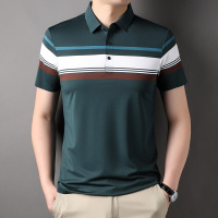 男式t恤短袖2023夏季中青年时尚条纹翻领体恤男半袖休闲男装