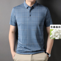 2023夏季新款男士短袖中青年时尚休闲格子薄款T恤polo衫