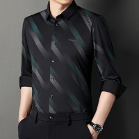 2023男士长袖衬衫春秋季新款商务休闲寸衫无痕免烫条纹冰丝衬衣