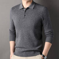 2023新款男士中年爸爸装基础长袖翻领纯色套头时尚针织衫一件