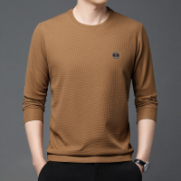 直播华夫格长袖T恤衫男式春秋季新款休闲圆领打底衫卫衣男