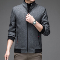 2023秋季男士新品立领毛呢夹克衫青年印花字母拉链休闲外套男