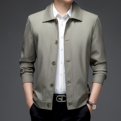 2023秋季新款中年男士外套纯色翻领单排扣休闲宽松薄款夹克