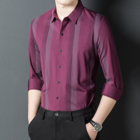 2023时尚新款男士长袖衬衫时尚休闲男装秋季竖条纹衬衣一件