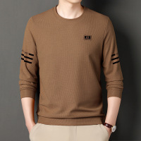 秋季新款男士长袖体恤衫休闲宽松圆领套头华夫格卫衣男一件