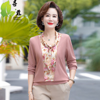 50岁中老年人女装秋装洋气中年妈妈装假两件上衣春秋2023新款上衣
