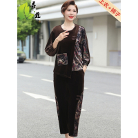 妈妈装秋装运动套装洋气2023新款中老年妇女长袖春秋金丝绒两件套