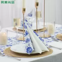 莞美尚品花开富贵青花瓷彩色餐巾纸原生木浆纸巾三层加厚家庭装10包