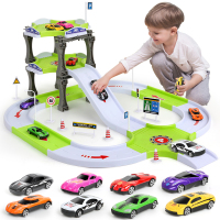 纽奇 儿童玩具轨道车停车场合金玩具车模型早教启智男孩3-6岁宝宝玩具汽车 8款合金车轨道停车场
