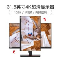 联想(ThinkVision) T32p-20 31.5英寸4K超清IPS屏10.7亿色数Type-c 75W反向供电 商务办公显示器旋转升降(HDMI+DP+Type-C)