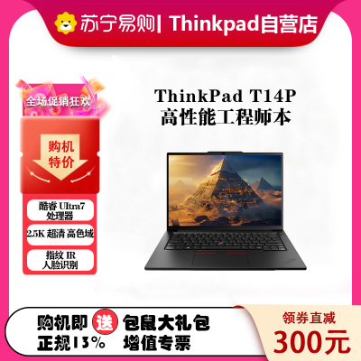 联想ThinkPad T14P 03CD AI 2024 14.5英寸高性能工程师本笔记本电脑 定制 英特尔酷睿Ultra 7 155H 64G 1TB 2.5K屏