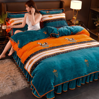 加厚秋冬水晶绒魔法绒牛奶绒四件套三件套刺绣床裙床笠床上用品
