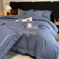 轻奢刺绣加厚磨毛四件套简约现代床上用品秋冬北欧风被套床单