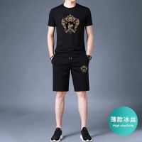 男士短裤短袖套装夏季冰丝薄款韩版潮流运动服休闲两件套