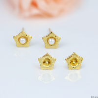 kulanas925银针喇叭花镶珍珠耳钉养耳洞气质百搭耳饰