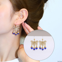 kulana2022夏季新品蝴蝶吊水晶吊坠流苏耳环女不易过敏百搭耳饰
