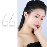 kulanas925银针养耳洞正方形小耳钉个性小众设计感耳环女