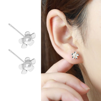 kulanas925银针五瓣花粘仿珍珠耳钉养耳洞睡觉免摘耳饰女