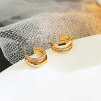 Kulana复古港风C形耳环女个性设计高级感镶钻耳圈洋气金色耳饰