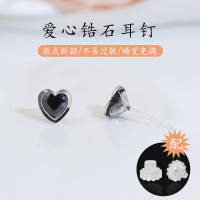 Kulana法式复古锆石爱心耳钉女不易过敏树脂耳针小巧简约心形耳环