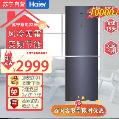 海尔(Haier)BCD-272WLHC2D0B1 272升双开门小型家用二门变频超薄小尺寸大冷冻室风冷无霜节能冰箱