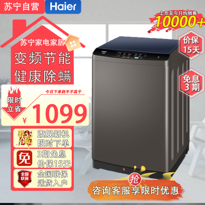海尔(Haier) 10公斤大容量 波轮洗衣机全自动 直驱变频 蝶型水流 除螨洗租房神器EB100B20Mate1