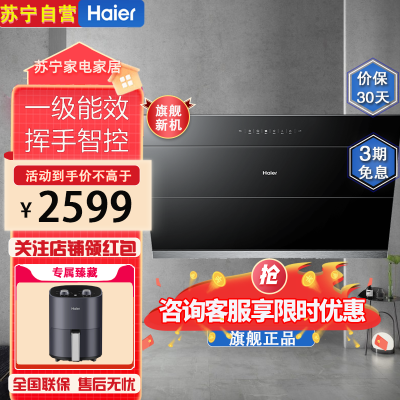 海尔(Haier)CXW-258-EC910 云海系列 油烟机 侧吸家用 23立方550pa热熔洗 聚能吸系列抽油烟机