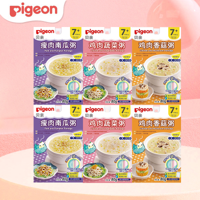 亲(Pigeon)婴幼儿辅食粥 宝宝米糊粥 鸡肉蔬菜+ 瘦肉南瓜+鸡肉香菇 7个月以上 80g*6