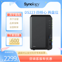 群晖(Synology)DS223 四核心 两盘位 NAS网络存储器(无内置硬盘)数据备份一体机